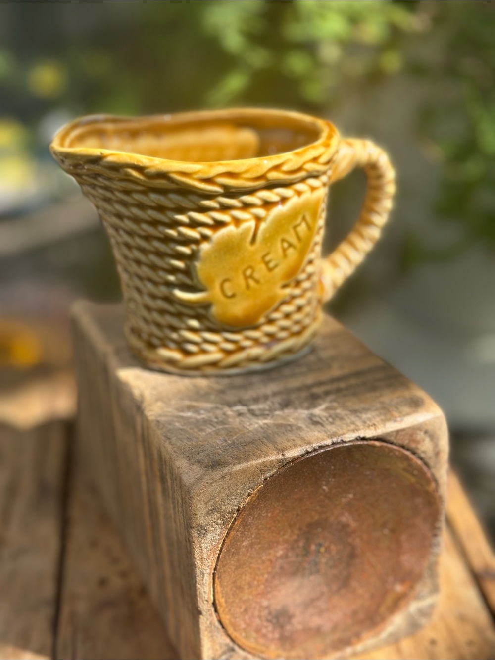Vintage Japan Basket Weave Creamer Mustard Yellow Pottery